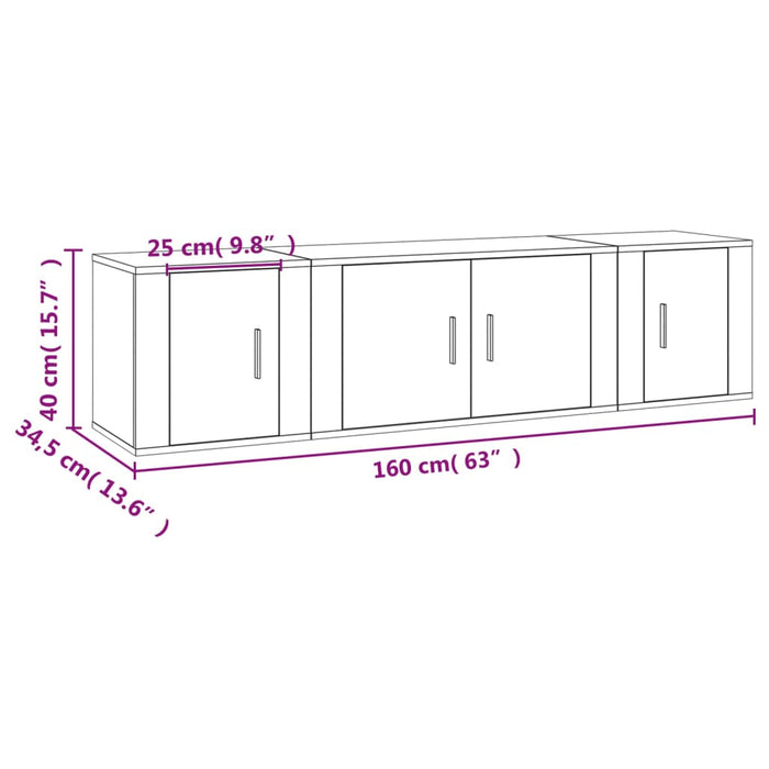 3 Piece Tv Cabinet Set Smoked Oak Engineered Wood Tonnabt