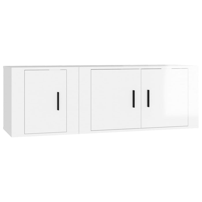 2 Piece Tv Cabinet Set Glossy Look White Engineered Wood Tonnabn