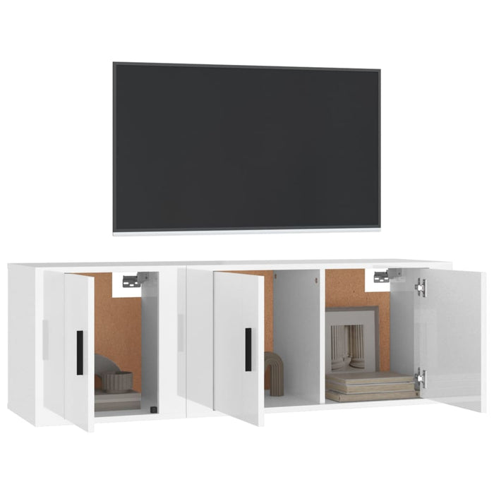 2 Piece Tv Cabinet Set Glossy Look White Engineered Wood Tonnabn