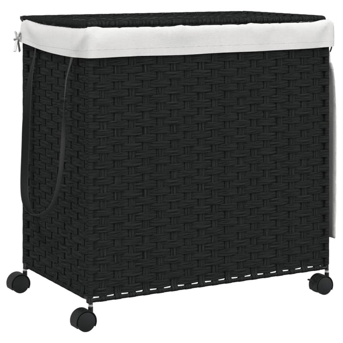 Laundry Basket With Wheels Black 60X35X60.5 Cm Rattan Tixbax