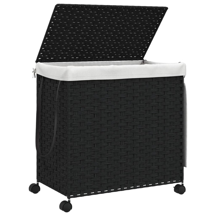 Laundry Basket With Wheels Black 60X35X60.5 Cm Rattan Tixbax