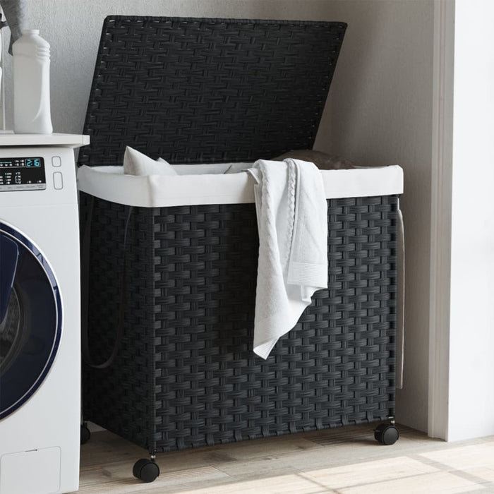 Laundry Basket With Wheels Black 60X35X60.5 Cm Rattan Tixbax