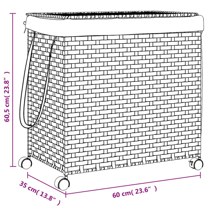 Laundry Basket With Wheels White 60X35X60.5 Cm Rattan Tixbat