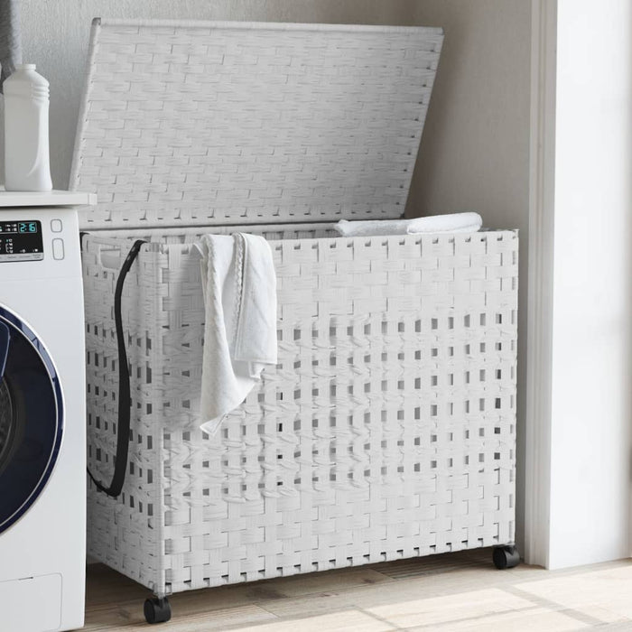 Laundry Basket With Wheels White 66X35X60 Cm Rattan Tixban