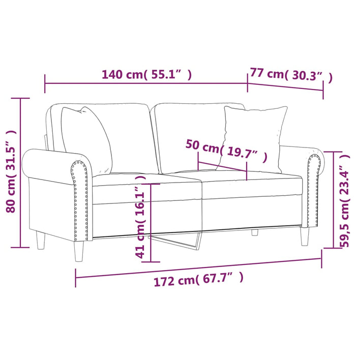 2-Seater Sofa With Throw Pillows Light Grey 140 Cm Velvet Txbbkap