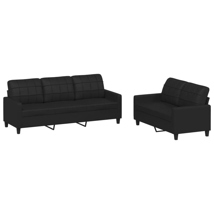 2 Piece Sofa Set With Cushions Black Faux Leather Txbotin