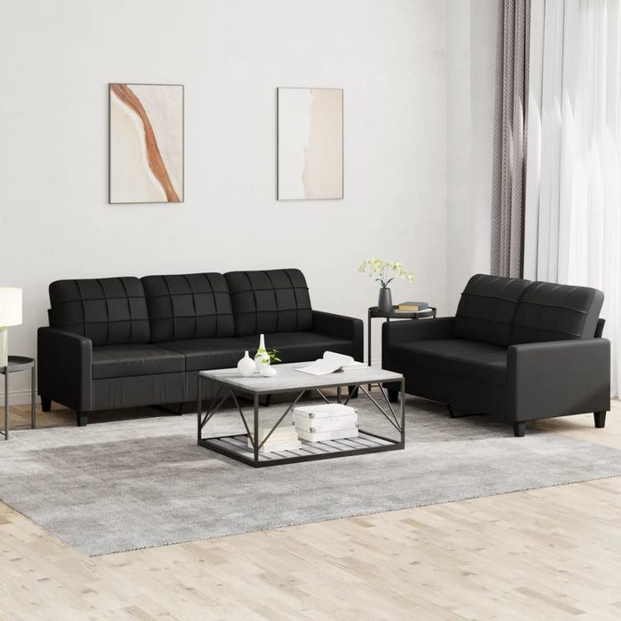 2 Piece Sofa Set With Cushions Black Faux Leather Txbotin