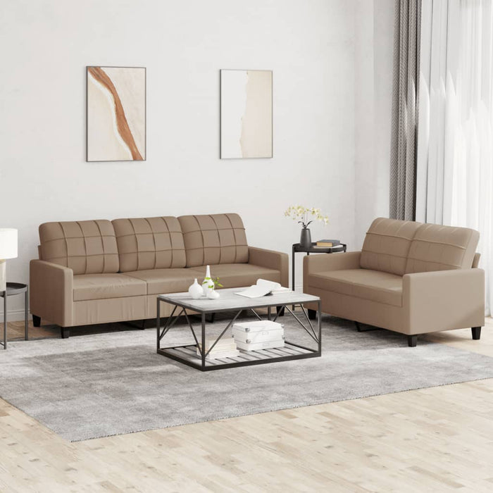 2 Piece Sofa Set With Cushions Cappuccino Faux Leather Txbotnx