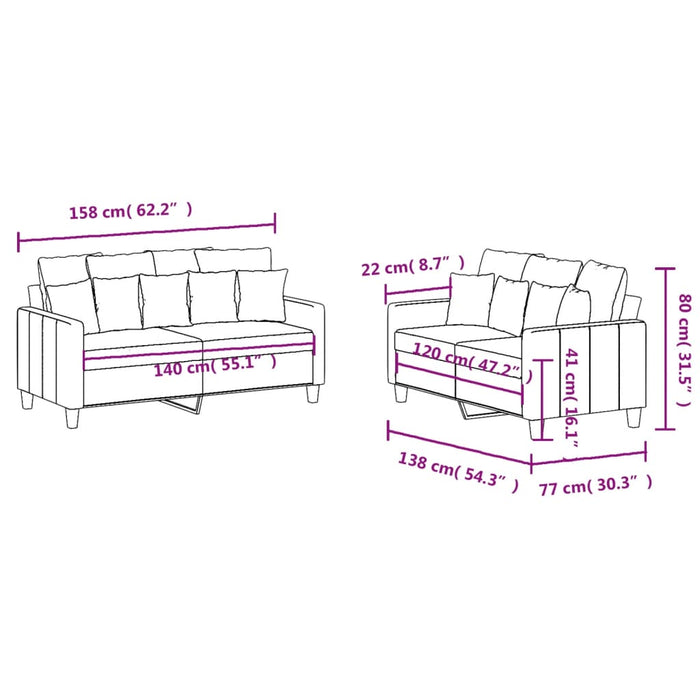 2 Piece Sofa Set With Cushions Light Grey Fabric Txbolan