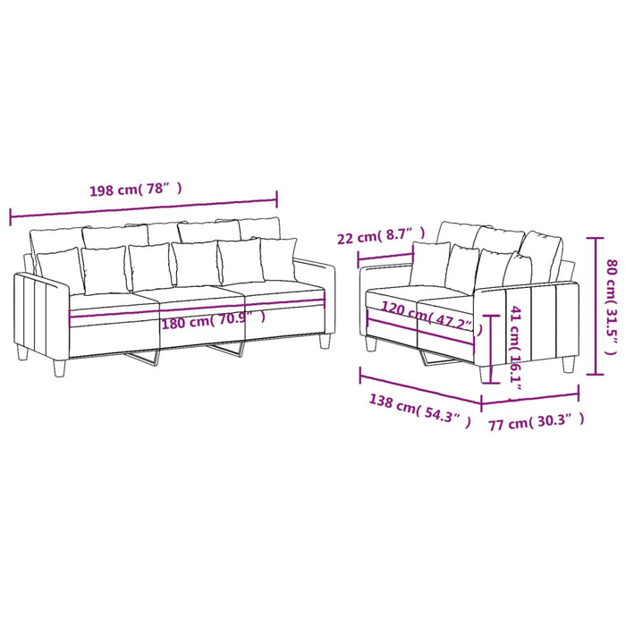 2 Piece Sofa Set With Cushions Light Grey Fabric Txbolla