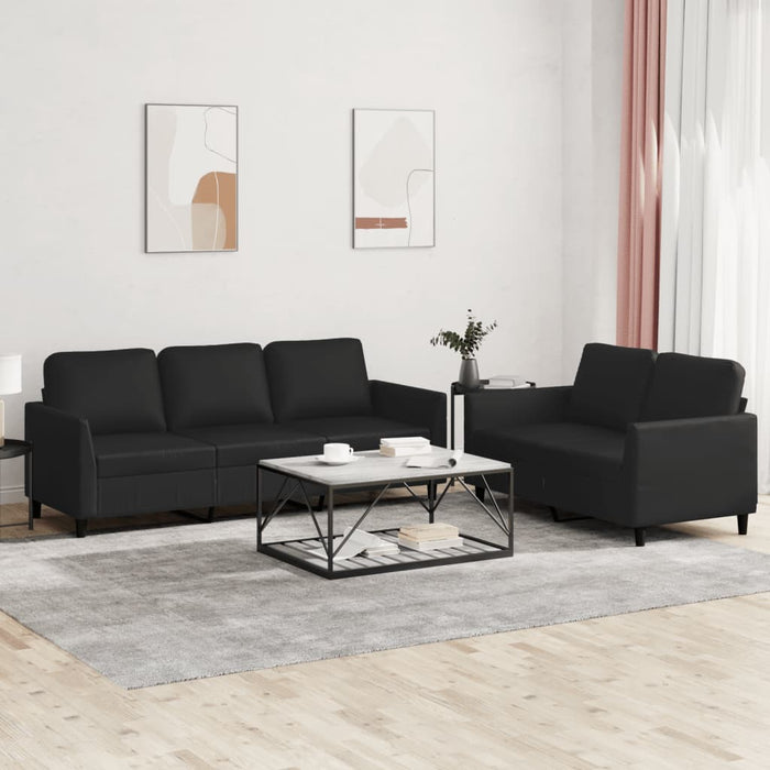 2 Piece Sofa Set With Cushions Black Faux Leather Txboilb