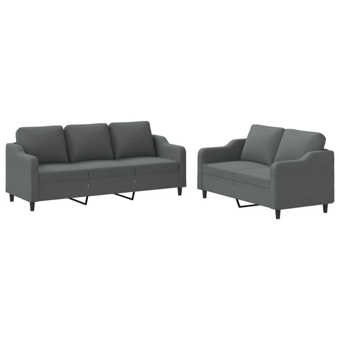 2 Piece Sofa Set With Cushions Dark Grey Fabric Txbontp