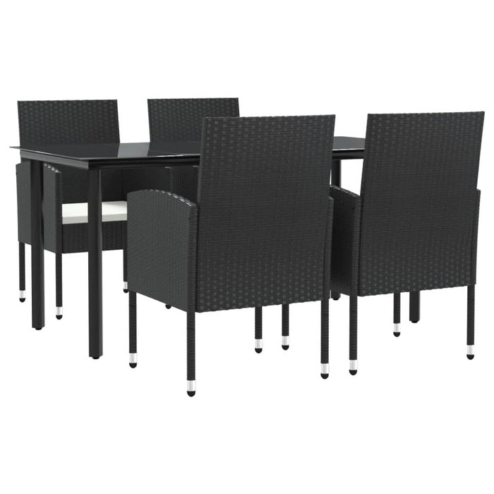 5 Piece Garden Dining Set Black Poly Rattan And Steel Txbttol