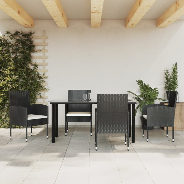 5 Piece Garden Dining Set Black Poly Rattan And Steel Txbttol