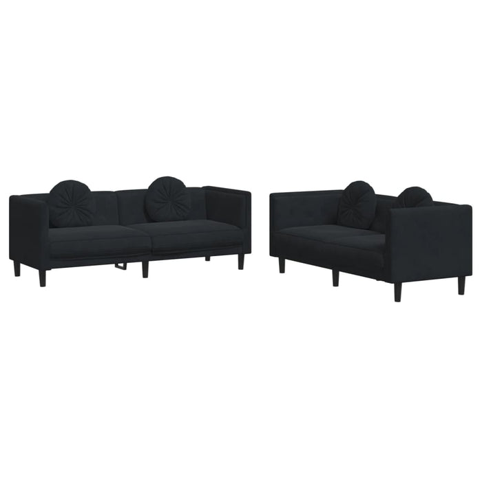 2 Piece Sofa Set With Pillows Black Velvet Txbkxlx