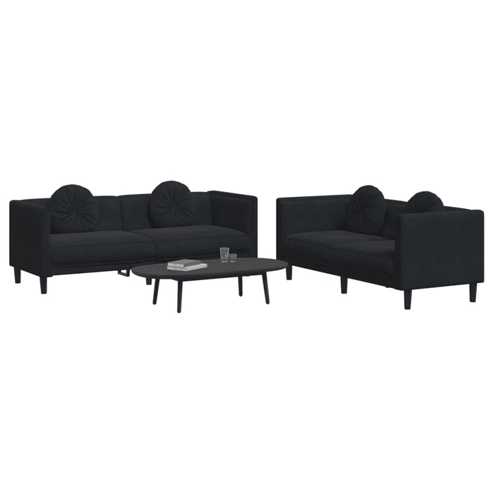 2 Piece Sofa Set With Pillows Black Velvet Txbkxlx