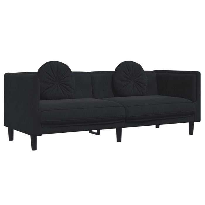 2 Piece Sofa Set With Pillows Black Velvet Txbkxlx