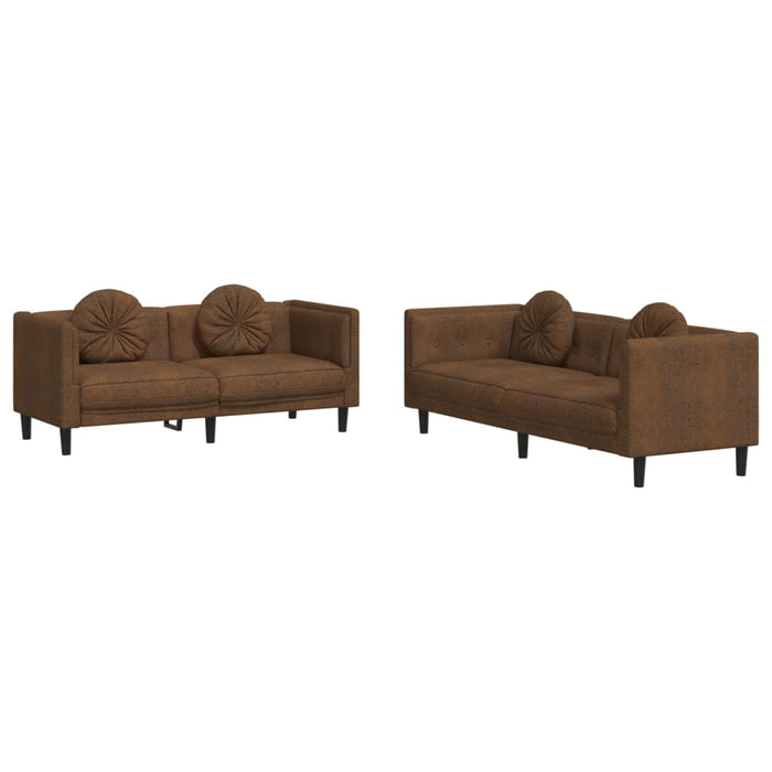 2 Piece Sofa Set With Pillows Brown Velvet Txbkxll