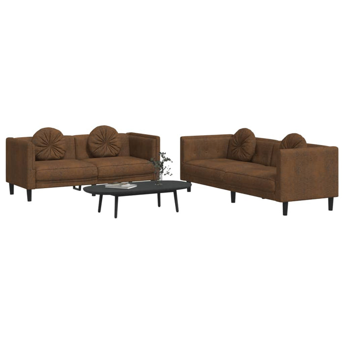 2 Piece Sofa Set With Pillows Brown Velvet Txbkxll