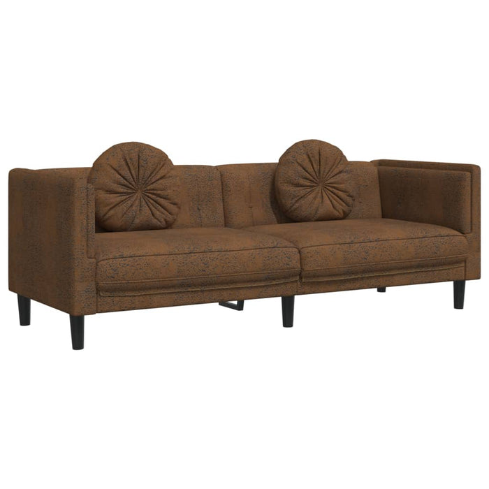 2 Piece Sofa Set With Pillows Brown Velvet Txbkxll