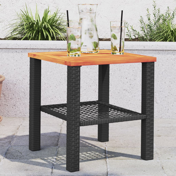 Garden Table Black 40X40X42 Cm Poly Rattan Acacia Wood Tllxlt