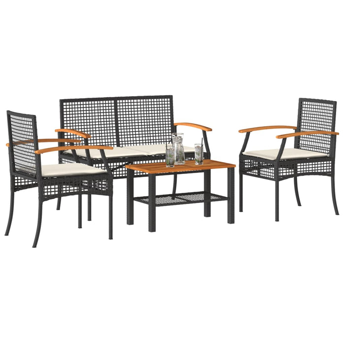 4 Piece Garden Lounge Set With Cushions Black Poly Rattan Tllxll