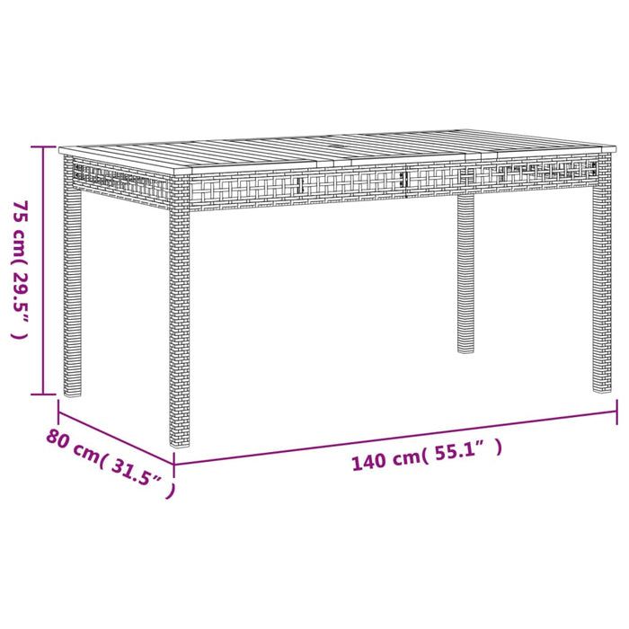 Garden Table Black 140X80X75 Cm Poly Rattan Acacia Wood Tllxil