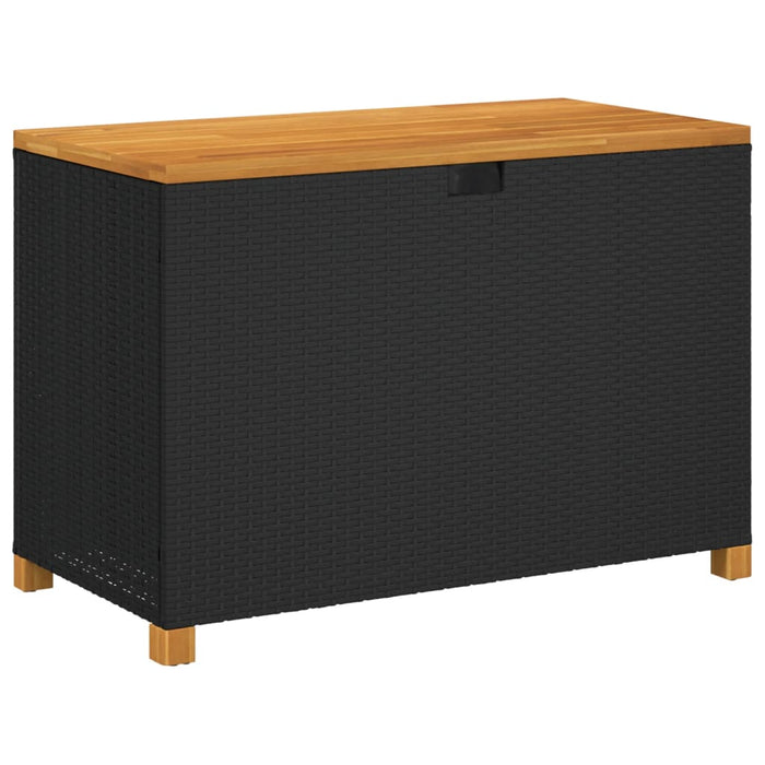 Garden Storage Box Black 110X55X63 Cm Poly Rattan Acacia Wood Tllxnp