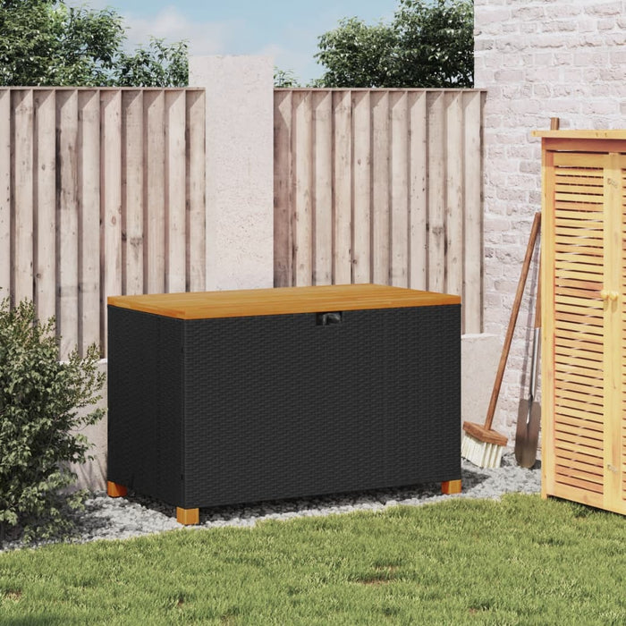 Garden Storage Box Black 110X55X63 Cm Poly Rattan Acacia Wood Tllxnp