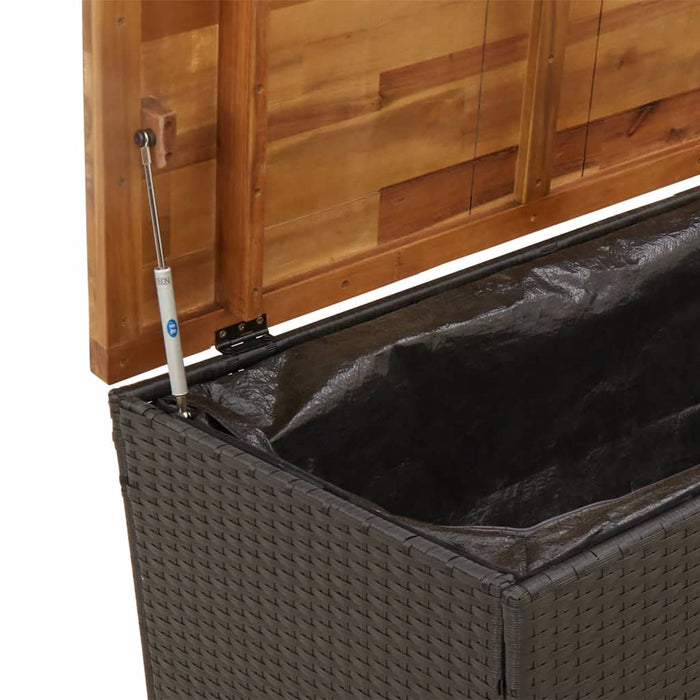 Garden Storage Box Black 110X55X63 Cm Poly Rattan Acacia Wood Tllxnp