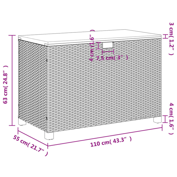 Garden Storage Box Black 110X55X63 Cm Poly Rattan Acacia Wood Tllxnp