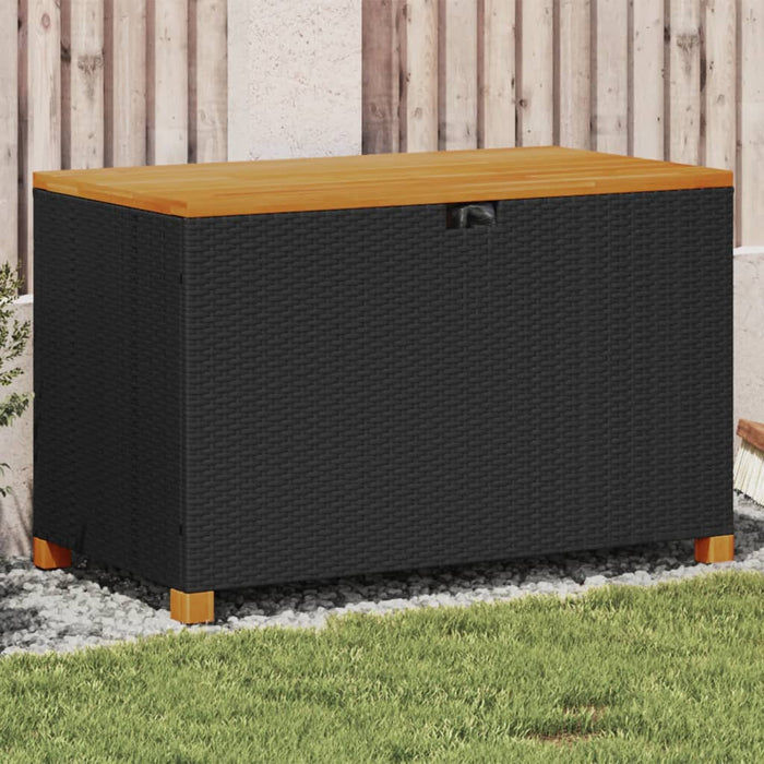 Garden Storage Box Black 110X55X63 Cm Poly Rattan Acacia Wood Tllxnp