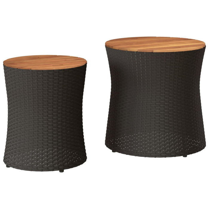 Garden Side Tables 2 Pcs With Wooden Top Black Poly Rattan Tllxnn