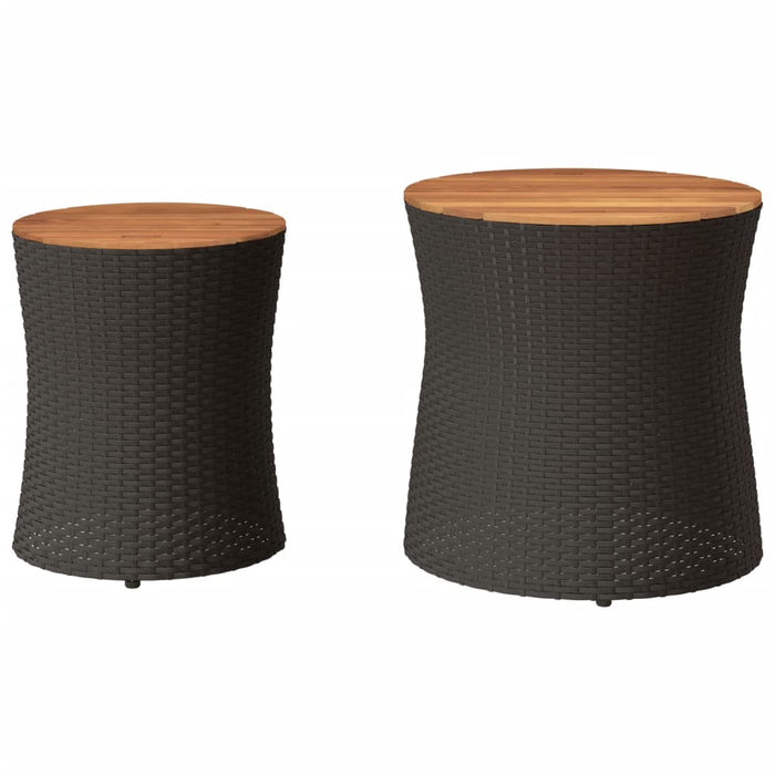 Garden Side Tables 2 Pcs With Wooden Top Black Poly Rattan Tllxnn