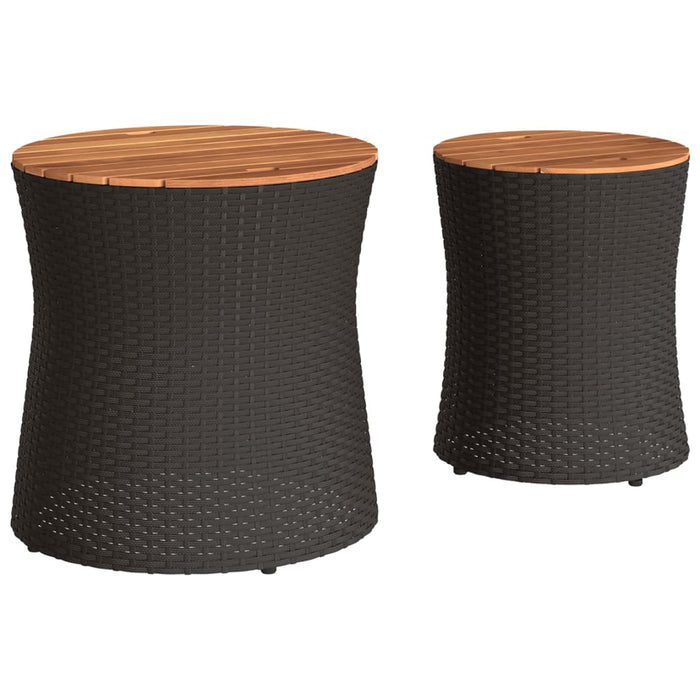 Garden Side Tables 2 Pcs With Wooden Top Black Poly Rattan Tllxnn