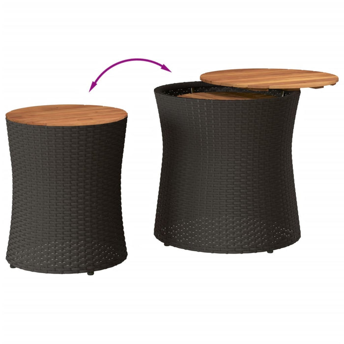 Garden Side Tables 2 Pcs With Wooden Top Black Poly Rattan Tllxnn