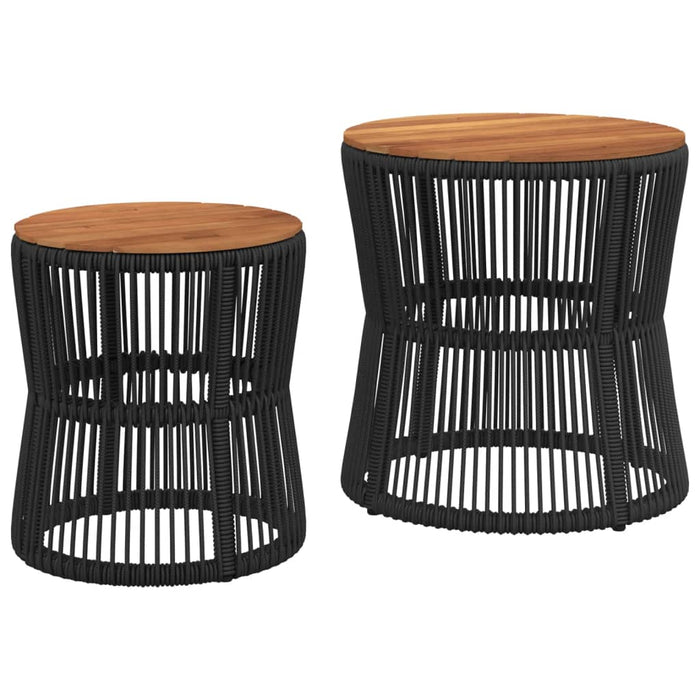 Garden Side Tables 2 Pcs With Wooden Top Black Poly Rattan Tllxko