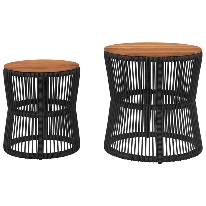 Garden Side Tables 2 Pcs With Wooden Top Black Poly Rattan Tllxko