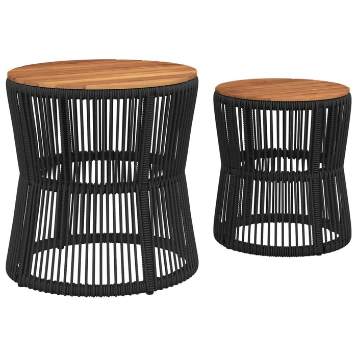 Garden Side Tables 2 Pcs With Wooden Top Black Poly Rattan Tllxko