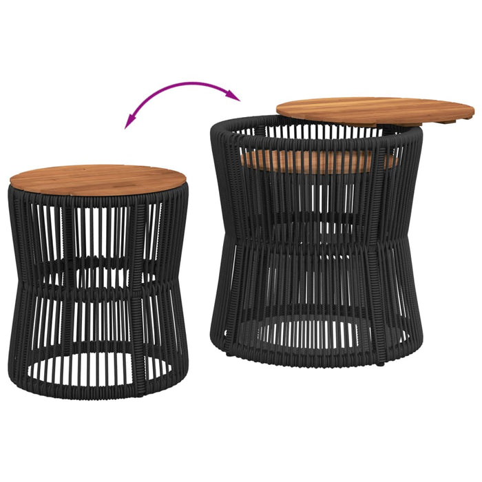 Garden Side Tables 2 Pcs With Wooden Top Black Poly Rattan Tllxko