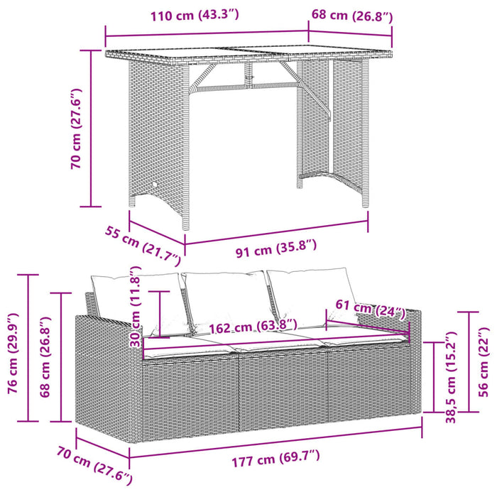 2 Piece Garden Dining Set With Cushions Black Poly Rattan Tlltxk