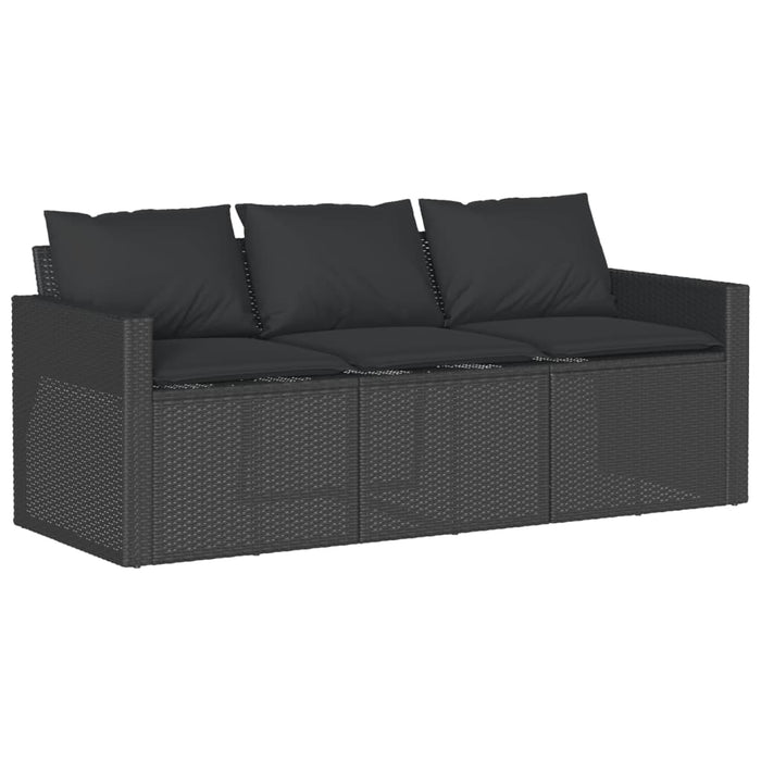 Garden Sofa With Cushions 3-Seater Black Poly Rattan Tlltao