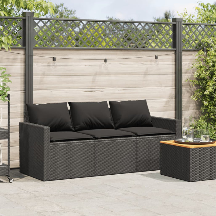 Garden Sofa With Cushions 3-Seater Black Poly Rattan Tlltao