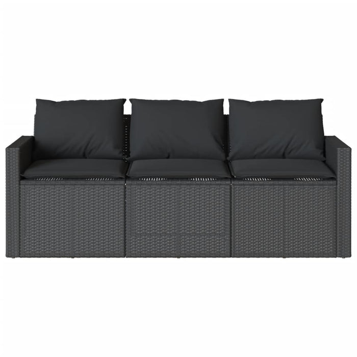 Garden Sofa With Cushions 3-Seater Black Poly Rattan Tlltao