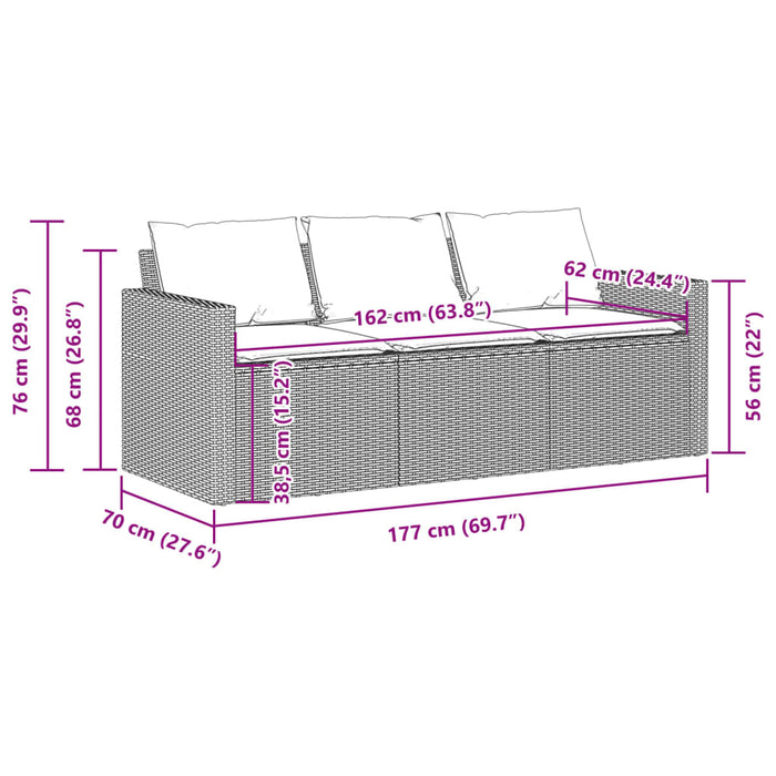 Garden Sofa With Cushions 3-Seater Black Poly Rattan Tlltao