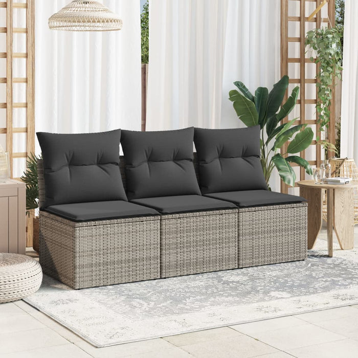 Garden Sofa With Cushions 3-Seater Grey Poly Rattan Tllotk