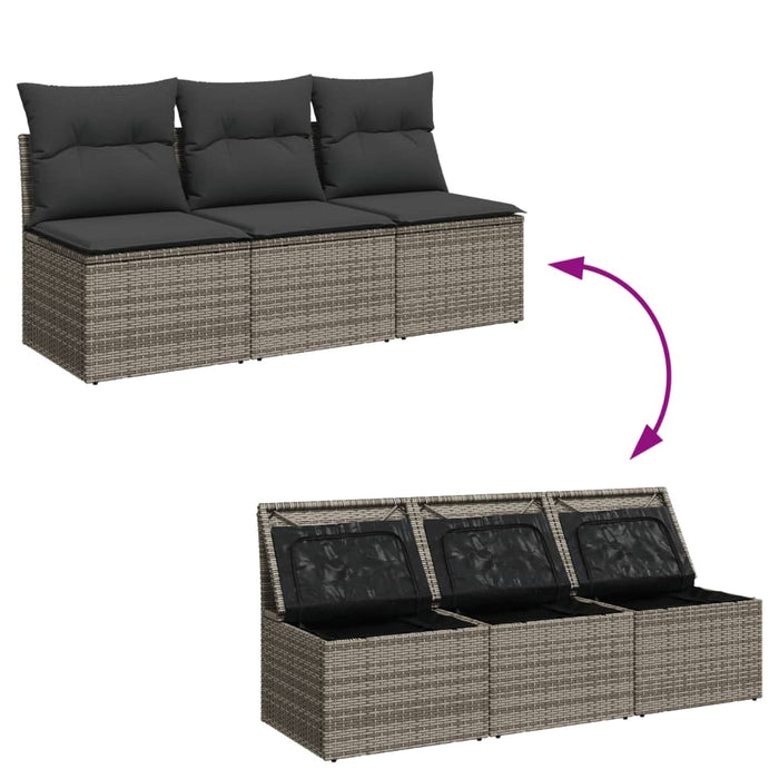 Garden Sofa With Cushions 3-Seater Grey Poly Rattan Tllotk