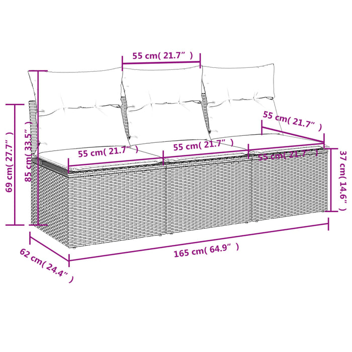 Garden Sofa With Cushions 3-Seater Grey Poly Rattan Tllotk