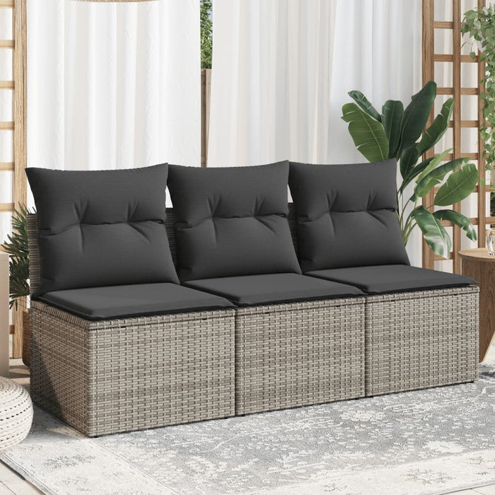 Garden Sofa With Cushions 3-Seater Grey Poly Rattan Tllotk