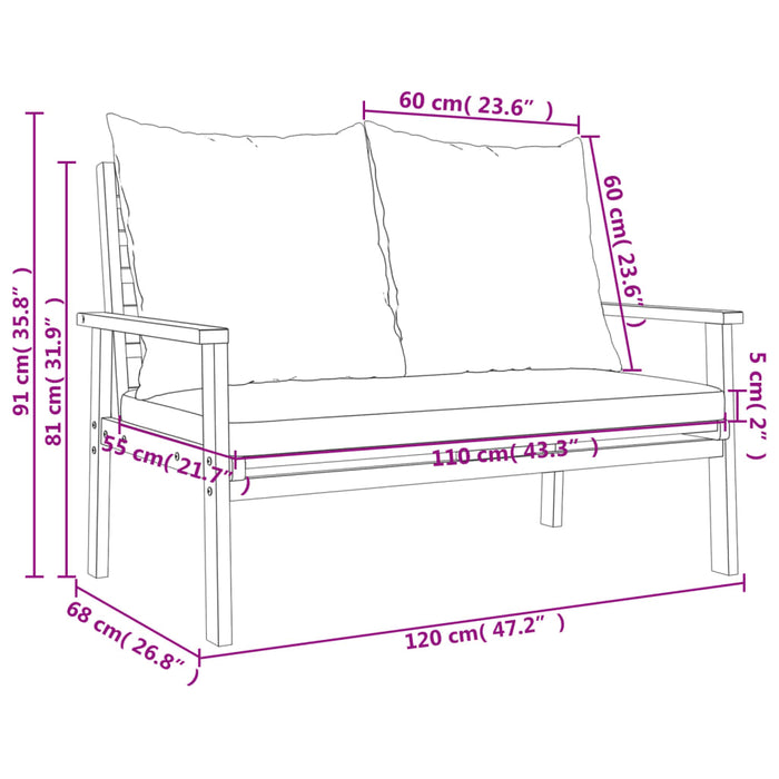 Garden Sofa Bench 120 Cm With Cushion Solid Wood Acacia Tlltin